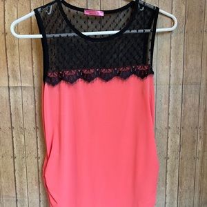 Women’s Sleeveless coral & black lace Blouse